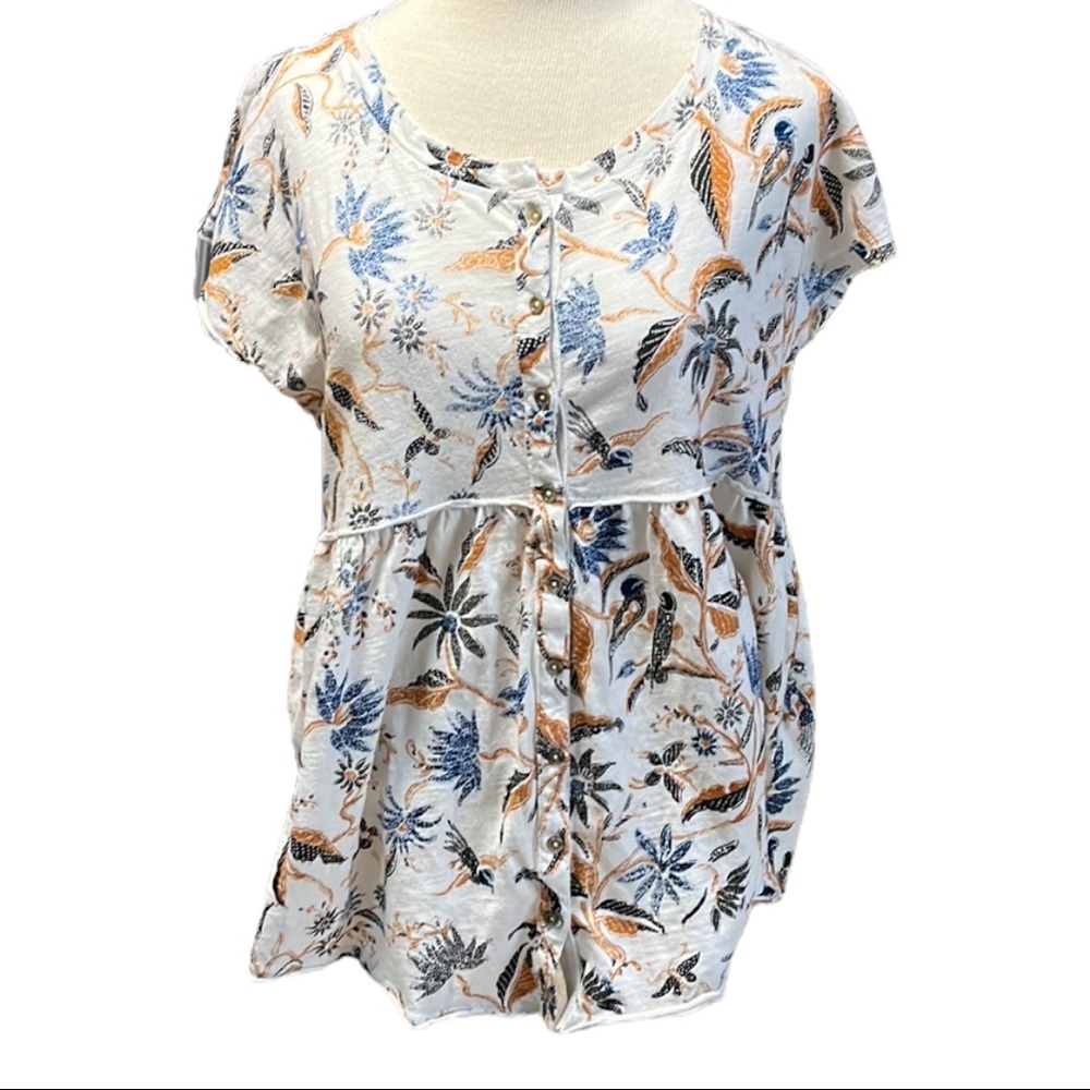 Anthropologie Bird and Floral Short Sleeve Top Medium